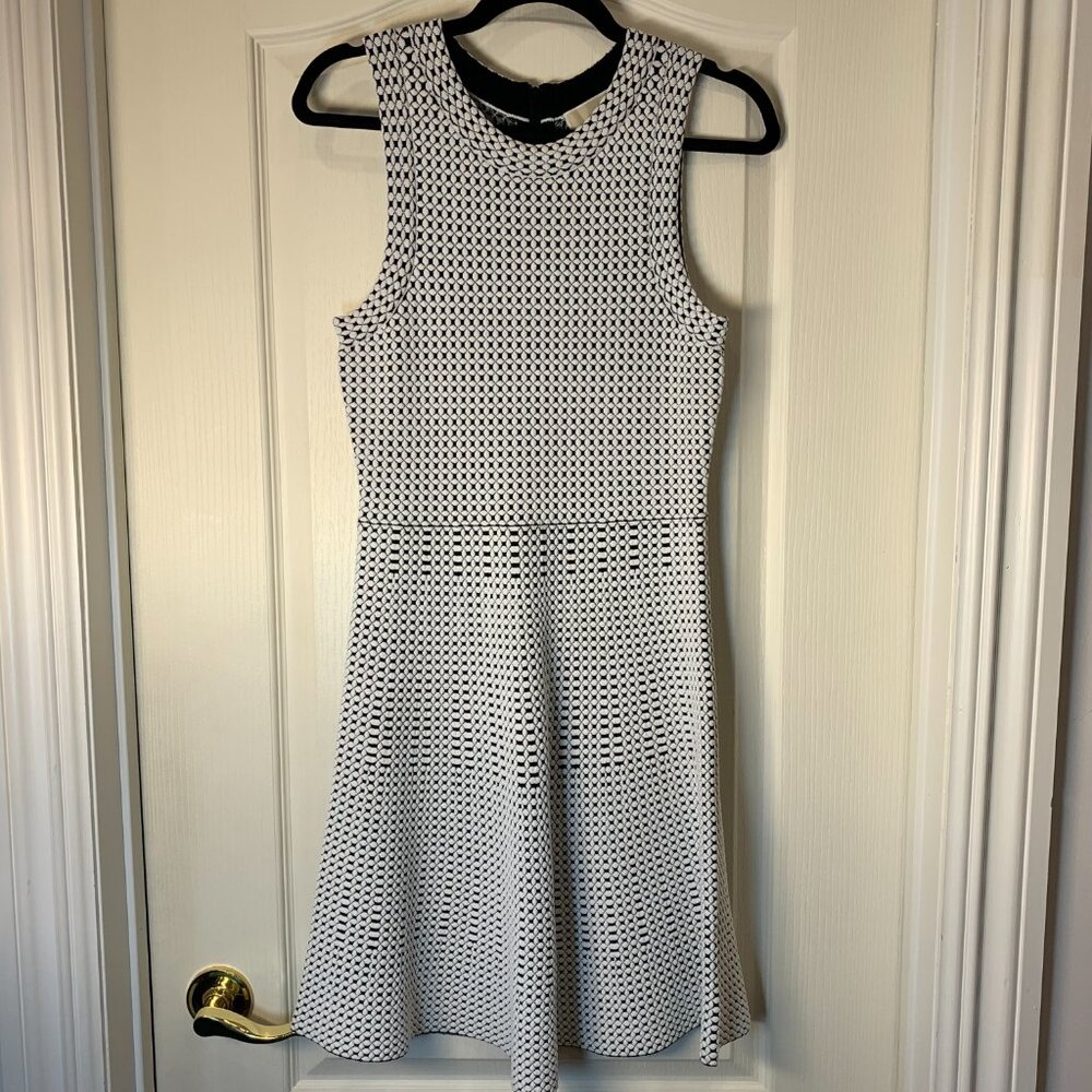 Michael Kors‎ Textured Knit Dress Black White Sleeveless Fit & Flare Size S